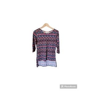 Derek Heart Womens Juniors Print 3/4 Sleeve Stretch T-Shirt Tee Size Large